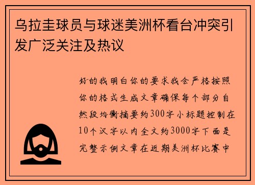 乌拉圭球员与球迷美洲杯看台冲突引发广泛关注及热议